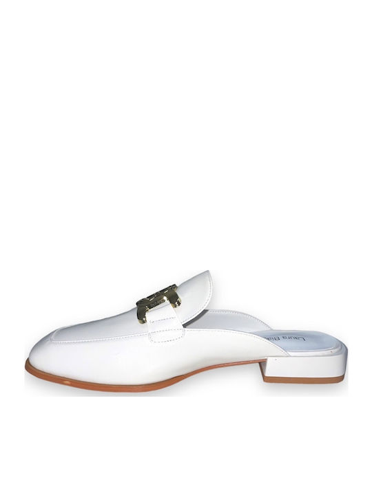 Mules with Chunky High Heel in White Color