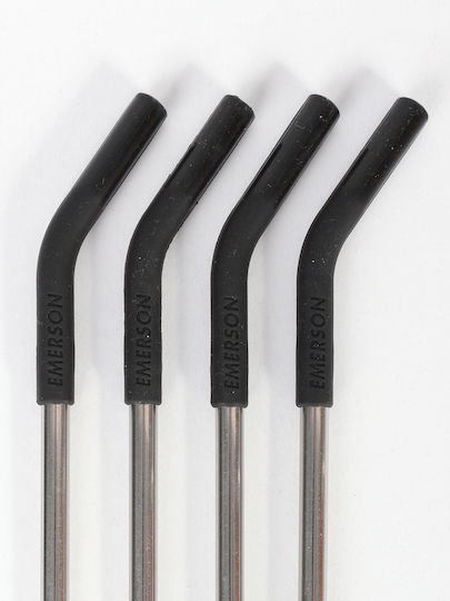 Emerson Straws Metal Black Inox with Brush 4pcs
