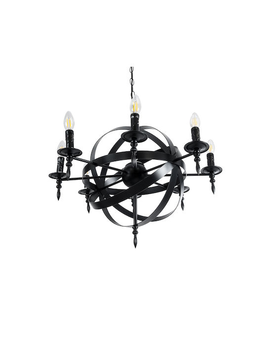 GloboStar Chandelier Candlestick 8xE14 Black 65cm 01003