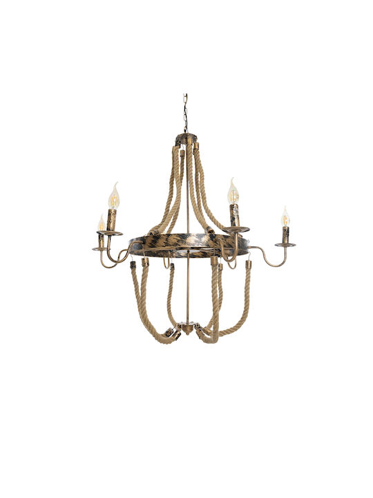 GloboStar Victorian Πολυέλαιος 6xE14 Ø76cm με Σχοινί Μπρούτζινος 01404