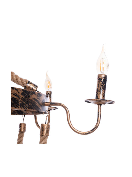 GloboStar Victorian Πολυέλαιος 6xE14 Ø76cm με Σχοινί Μπρούτζινος 01404