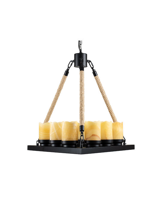 GloboStar Dome Πολυέλαιος 9xE27 Ø60cm με Σχοινί Μαύρος 10001021