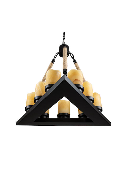 GloboStar Dome Πολυέλαιος 9xE27 Ø60cm με Σχοινί Μαύρος 10001021