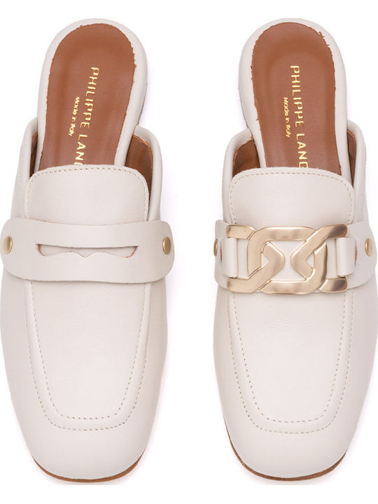 Flat Δερμάτινα Mules σε Μπεζ Χρώμα