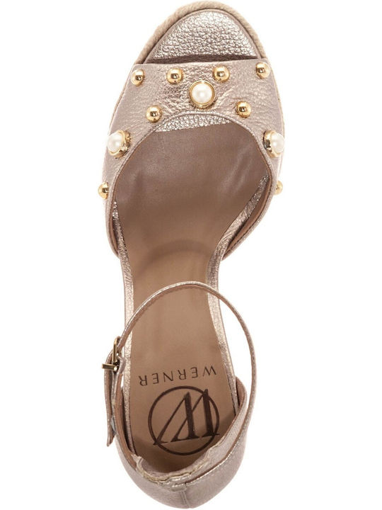 Leder Leder Sandalen mit Strass Gold