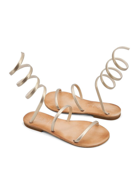 Leder Flache Sandalen für Damen Anatomisch in Gold Farbe