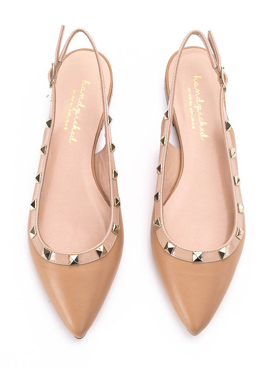 Δερμάτινες Γυναικείες Μπαλαρίνες Slingback σε Μπεζ Χρώμα
