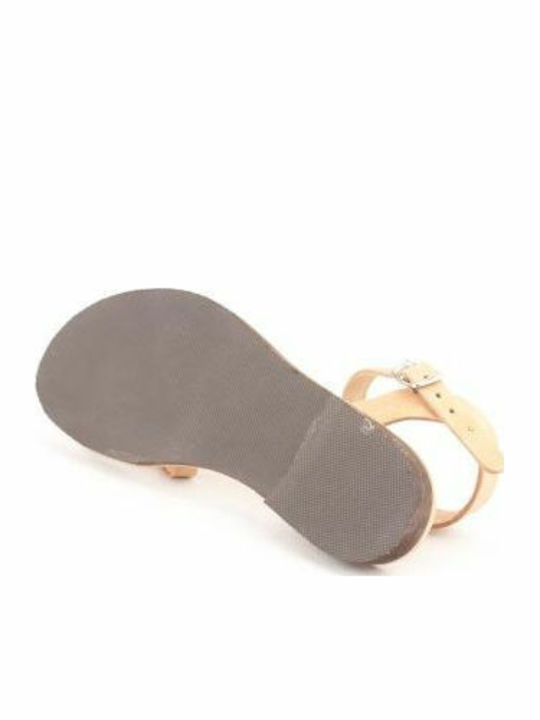 Leather Women's Flat Sandals in Beige Color