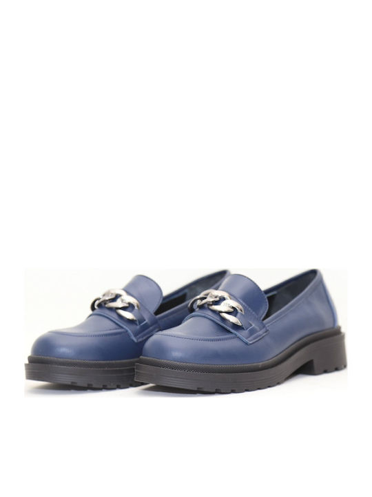 Leather Women's Moccasins in Blue Color