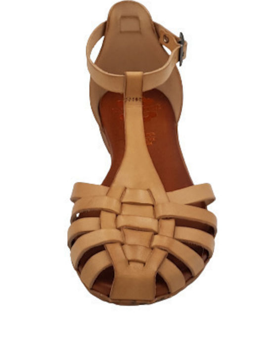 Fi2811 Leather Women's Flat Sandals Anatomic with Strap in Beige Color