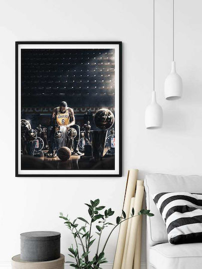 Poster Nba Lebron Trophies Snk064 40cm X 50cm Premium Μαύρο Ξύλινο Κάδρο