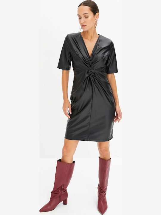 Mini Abendkleid Leder Schwarz