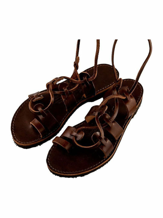 Leather Women's Flat Sandals Brown