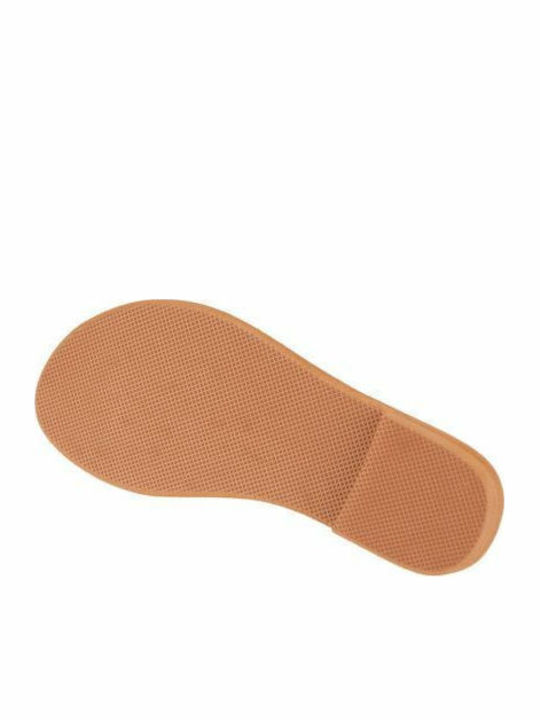 Leder Flache Sandalen für Damen in Beige Farbe