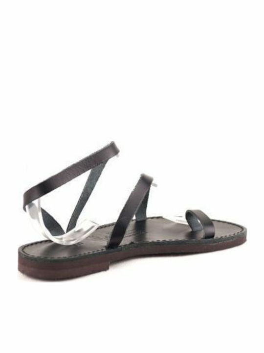 Leather Women's Flat Sandals in Black Color