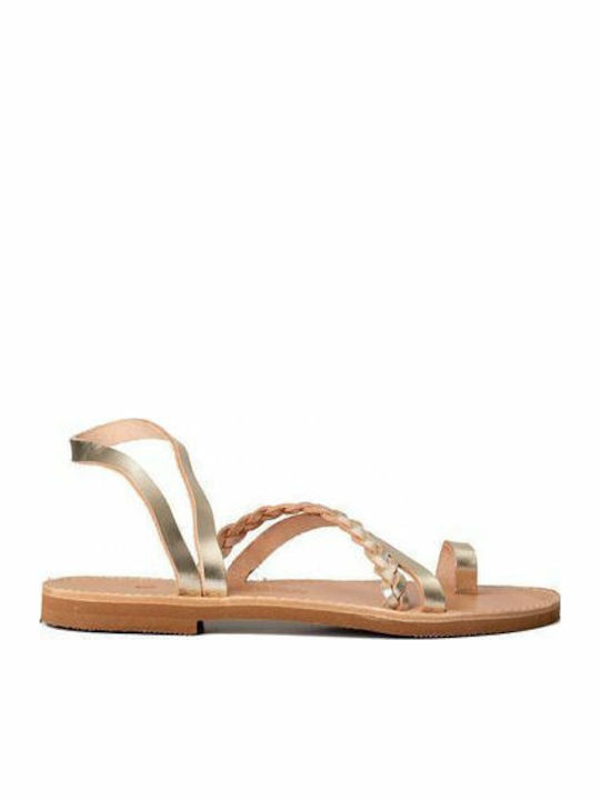 Leather Women's Flat Sandals in Gold Color