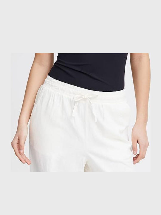 Women's Linen Trousers with Elastic Loose Fit Cloud Dancer