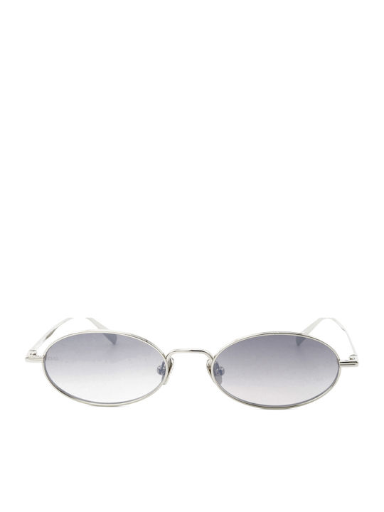 Unisex Sunglasses with Silver Metal Frame and Light Blue Gradient Mirror Lens