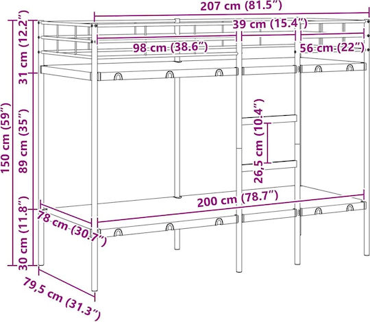 Kinderbett Koje Einzeln Weiß für Matratze 80x200cm
