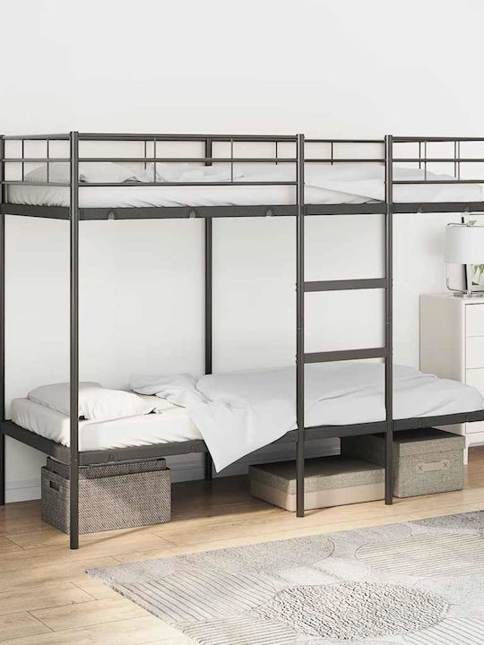Pat pentru Copii Cușeta Single Negru pentru Saltea 75x190cm