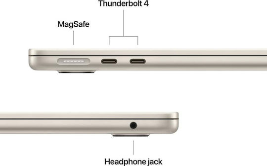 Apple MacBook Air 15.3" IPS Retina Display (M4-10-ядрен/16GB/256GB SSD/10-Core GPU) с Apple зарядно устройство 35W Двоен Порт Starlight (Международен Английски Език)