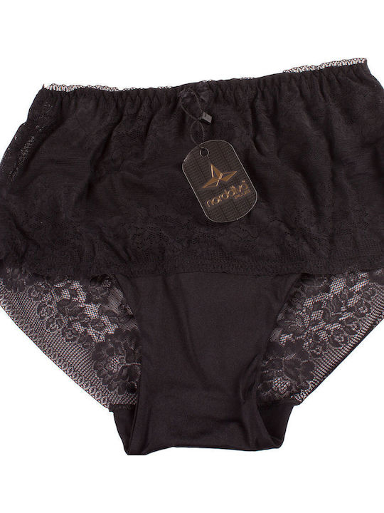 Talie înaltă Femeie Slip cu Dantelă Negru