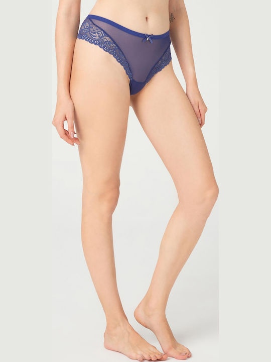 Women's String with Lace Blue