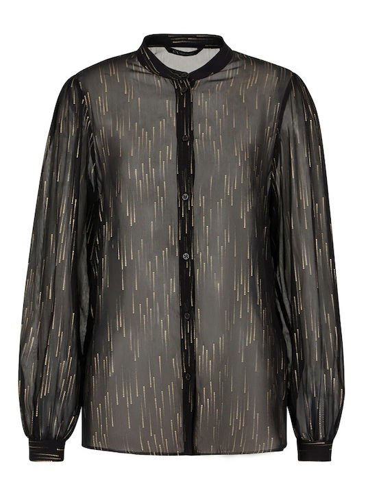 Langärmelig Damen Hemd Black-Gold