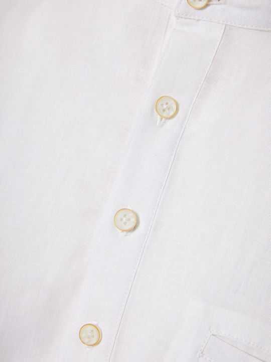 Short-sleeved Linen Shirt in Wide Line White