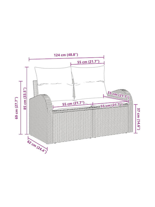Zweisitziges Sofa Außenbereich Rattan mit Kissen 55x62x69cm