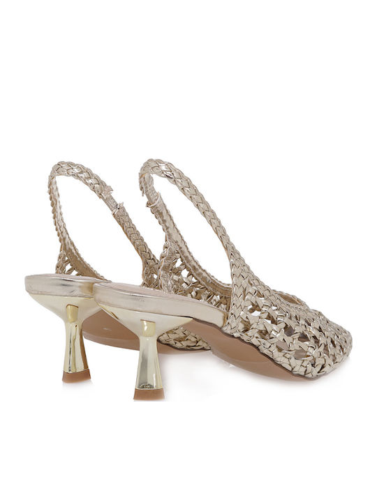 Synthetic Leather Gold Low Heels Selena 851