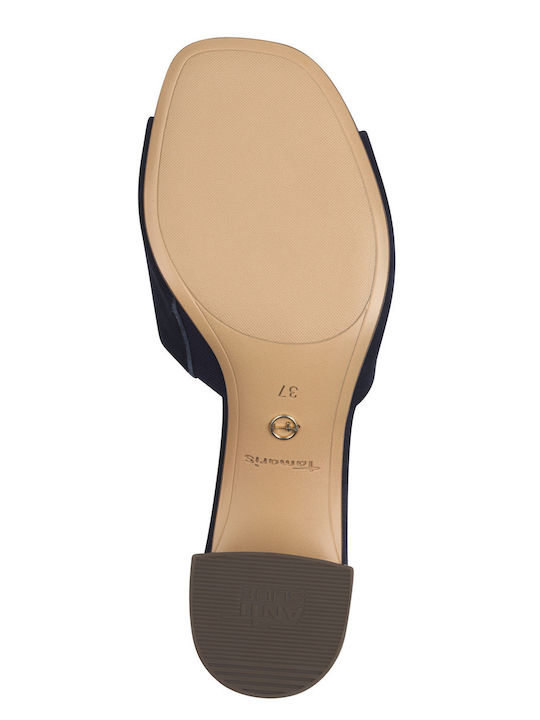 Leather Mules with Chunky Low Heel in Blue Color