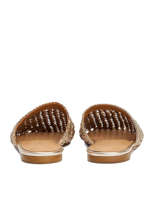 Flat Δερμάτινα Mules σε Χρυσό Χρώμα
