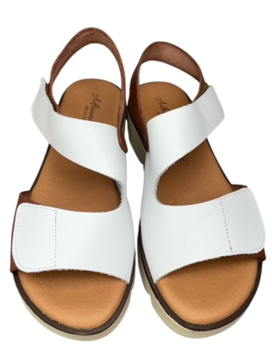 Δερμάτινα Γυναικεία Ανατομικά Σανδάλια Flatforms Λευκά