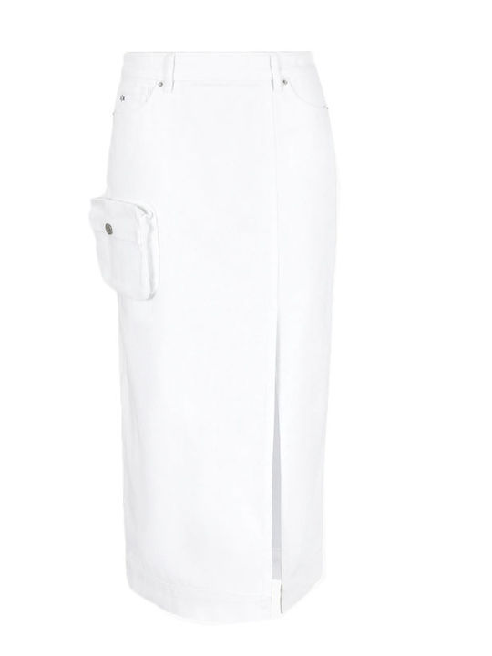 Denim Hoch tailliert Midi Rock White - Black