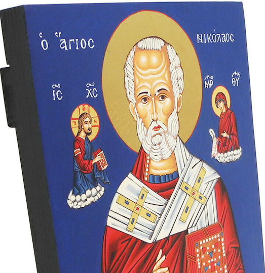Άγιος Νικόλαος Ξύλινη Εικόνα Μπλε Φόντο 24x18cm