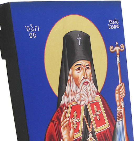 Saint Luke the Physician Wooden Icon Blue Background 24x18cm