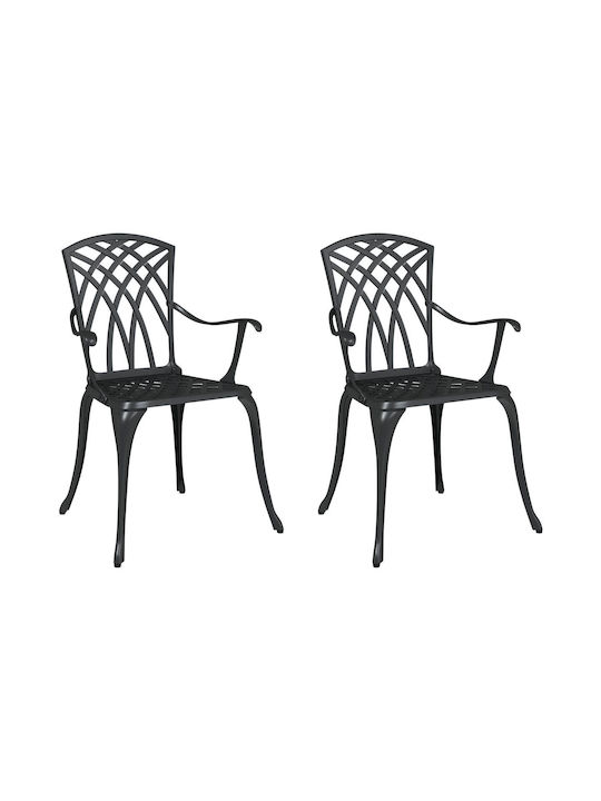 Outdoor Chair Aluminum Black Velvet-Black Metal with Cushion 2pcs 54x51x88cm