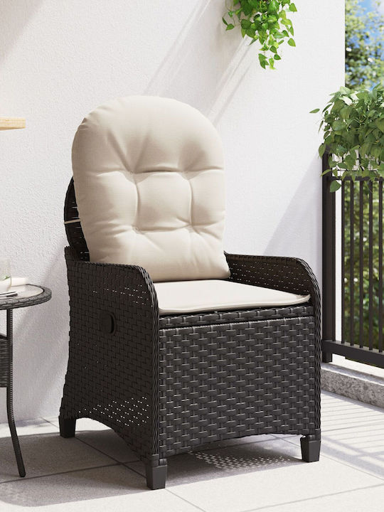 Πολυθρόνα Εξωτερικού Χώρου Rattan Μαύρο με Μαξιλάρι 56x66x95εκ.