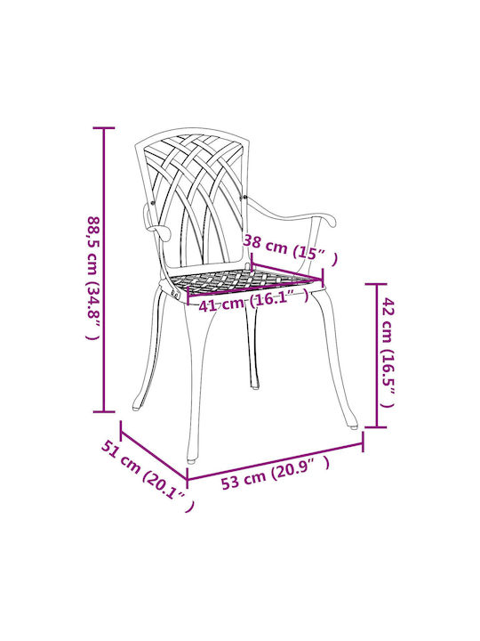 Outdoor Chair Aluminum Bronze 2pcs 53x51x88.5cm