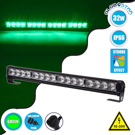 GloboStar Μπάρα Σήμανσης Αυτοκινήτου LED 10 - 30V Αδιάβροχη 45cm με Πράσινο Φωτισμό