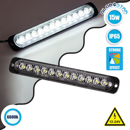 GloboStar PRO Series Μπάρα 10 Προγραμμάτων Φωτισμού Strobe SMD 3030 Ψυχρό Λευκό 6000K LED 10-30V - Λευκό