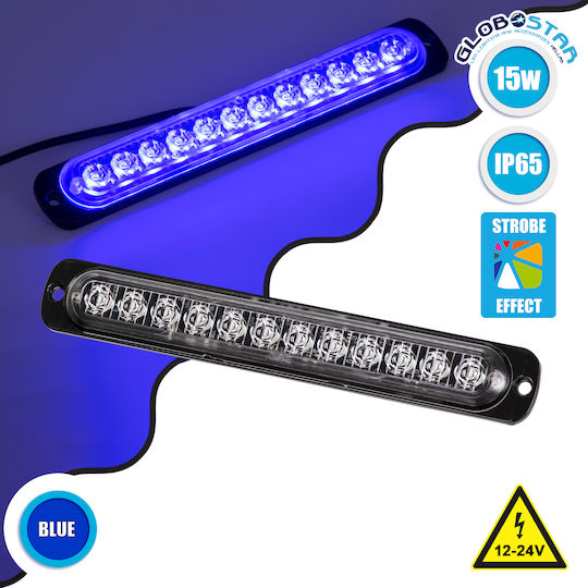 GloboStar Pro Series Μπάρα Σήμανσης 10 Προγραμμάτων Φωτισμού Strobe SMD 3030 LED 12/24V - Μπλε