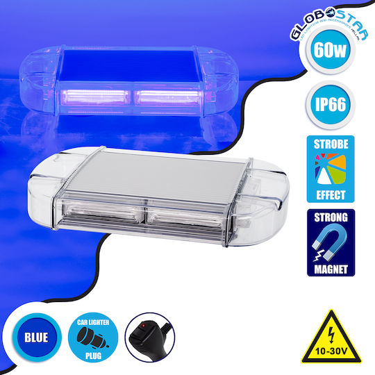 GloboStar Φάρος Αυτοκινήτου LED 10 - 30V Αδιάβροχος 33cm με Μπλε Φωτισμό