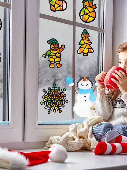 DIY-Weihnachtsfensterdekorationen Set 12 Stück Bunte Papierbilder