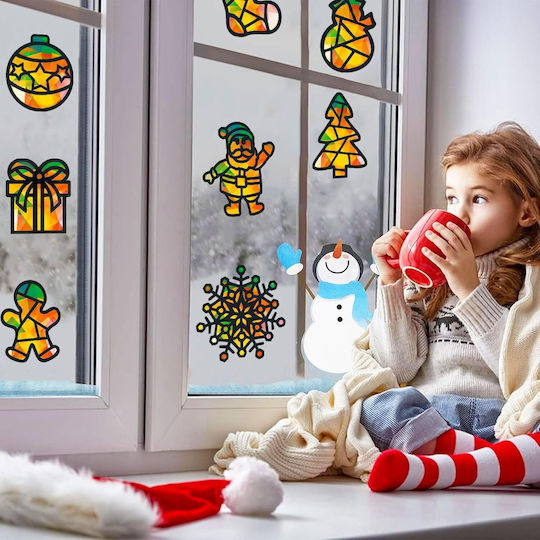 DIY-Weihnachtsfensterdekorationen Set 12 Stück Bunte Papierbilder