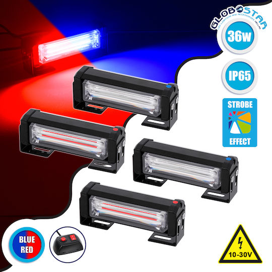 GloboStar Pro Series Waterproof Car Lightbar Police Vehicle Marking Bars for Cars & Trucks 13 Lighting Programs 4pcs LED 10 - 30V 13cm - Red / Blue