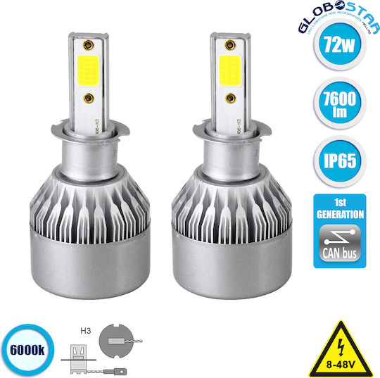 GloboStar Λάμπες Αυτοκινήτου C6 Line H3 Canbus LED 6000K Ψυχρό Λευκό 8-48V 72W 2τμχ