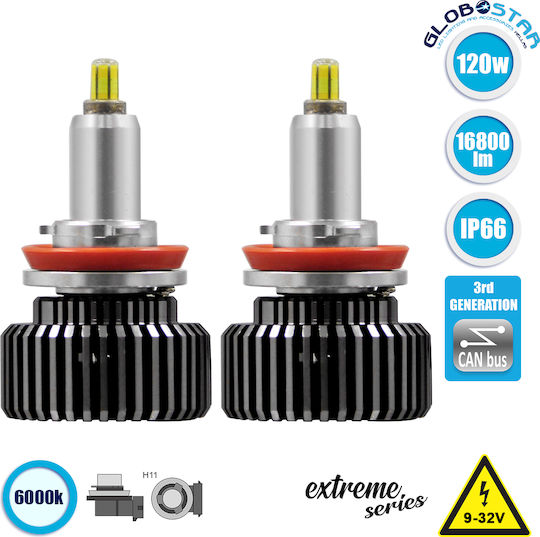 GloboStar Λάμπα Αυτοκινήτου Line Extreme H11 Canbus LED 6000K Ψυχρό Λευκό 9-32V 120W 1τμχ