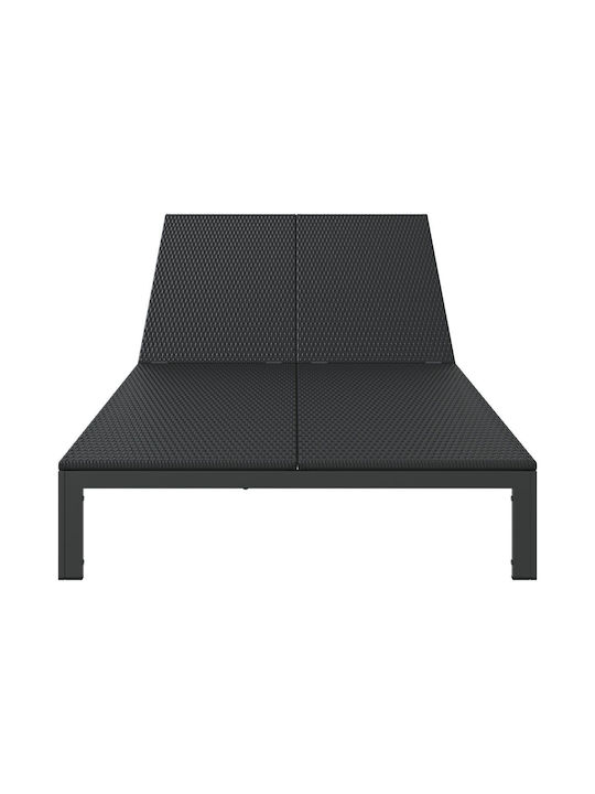 Liegestuhl Doppelter Rattan mit Rädern Schwarz 109x200x27.5cm.